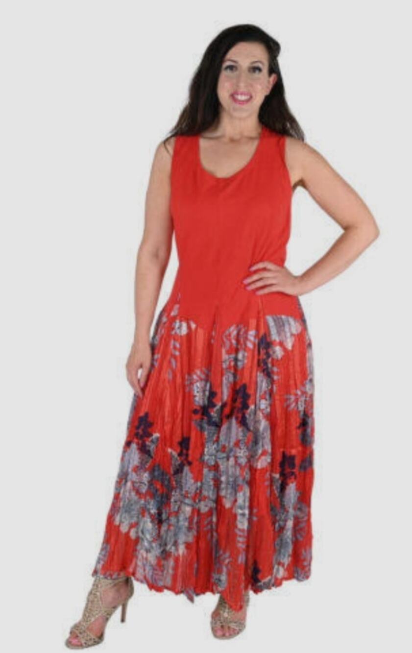 5799(Kaktus Voile Sleeveless Floral Boho Bubble Maxi Dress Plus 3X